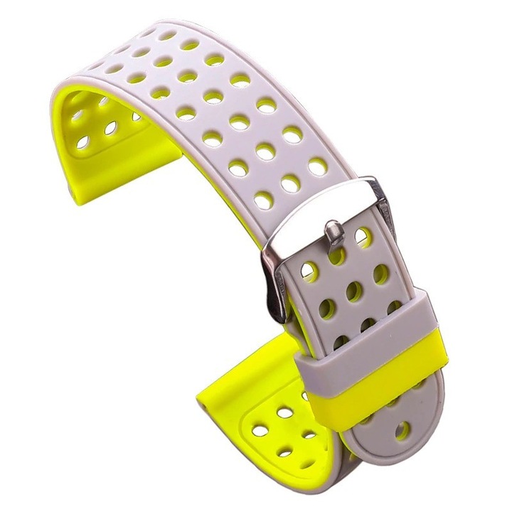 Kétoldalas szilikon szíj kompatibilis a Xiaomi Amazfit GTR 47mm, 22mm, szürke/sárga