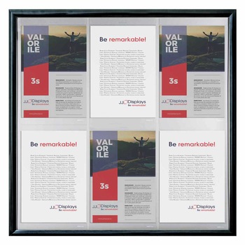 Avizier cu rama click negra JJ DISPLAYS, suport documente, format 6xA4 portrait Avizier cu rama click negra JJ DISPLAYS, suport documente, format 6xA4 portrait
