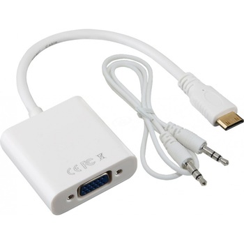 Adaptor mini HDMI - VGA, mufe aurite, cablu audio inclus Adaptor mini HDMI - VGA, mufe aurite, cablu audio inclus