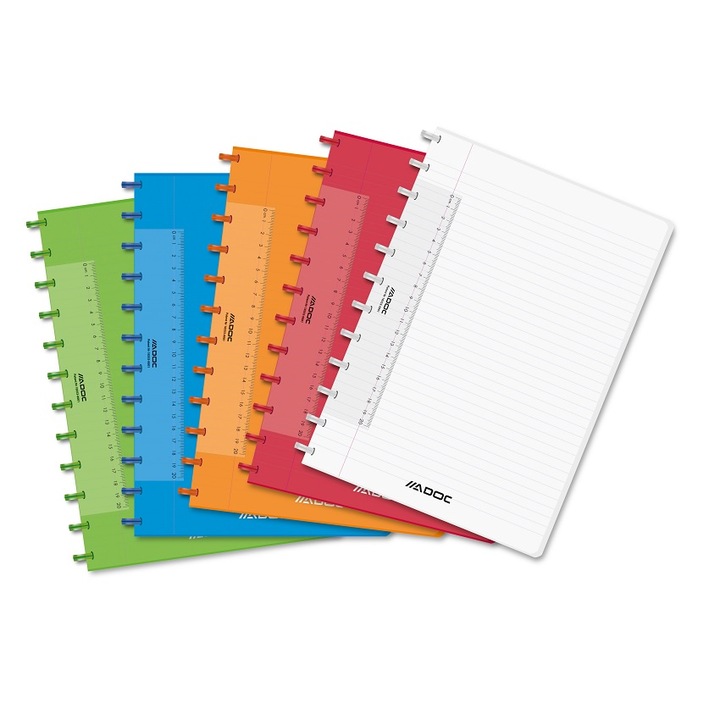 Jegyzetfüzet A4, 72 dosszié - 90g/mp, borító Pp átlátszó színes, Aurora Adoc - Dictation