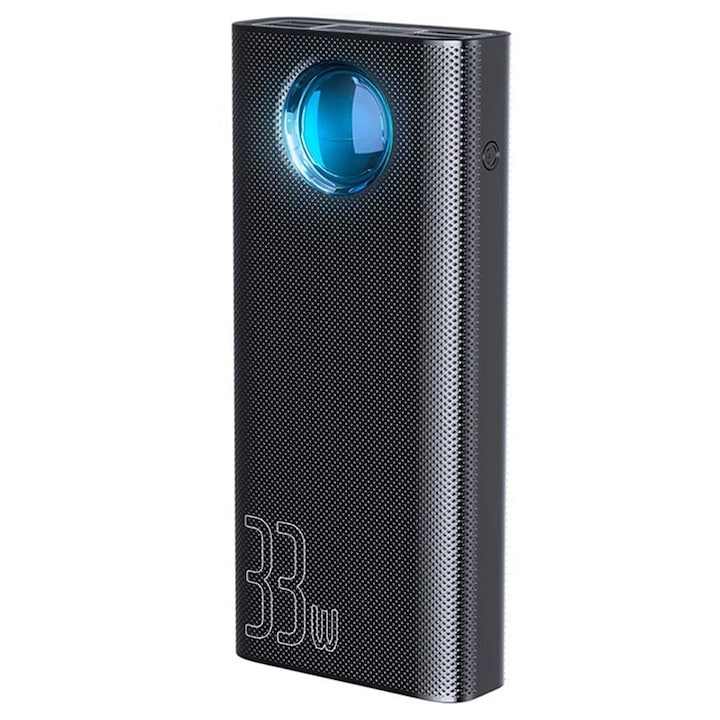 Baseus Amblight Power Bank with Digital Display - външна батерия 30000 mAh с 4xUSB и USB-C изходи за зареждане на смартфони и таблети (черен)