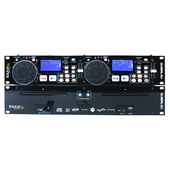 Consola DJ profesionala Ibiza cu Dual CD-MP3/USB/SD player + Scratch, Afisaj LCD Consola DJ profesionala Ibiza cu Dual CD-MP3/USB/SD player + Scratch, Afisaj LCD