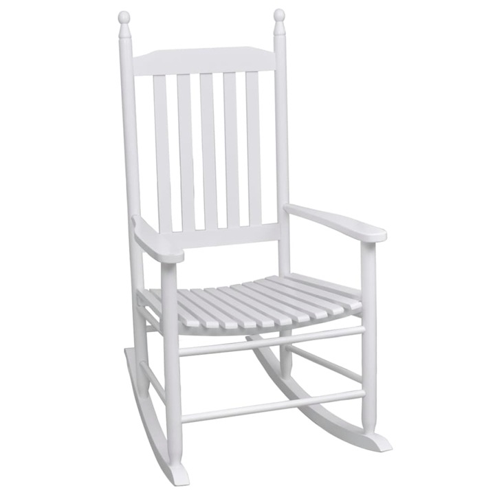 Люлеещ се стол със заоблена седалка vidaXL, дърво, 60,5х82х114 см, бял