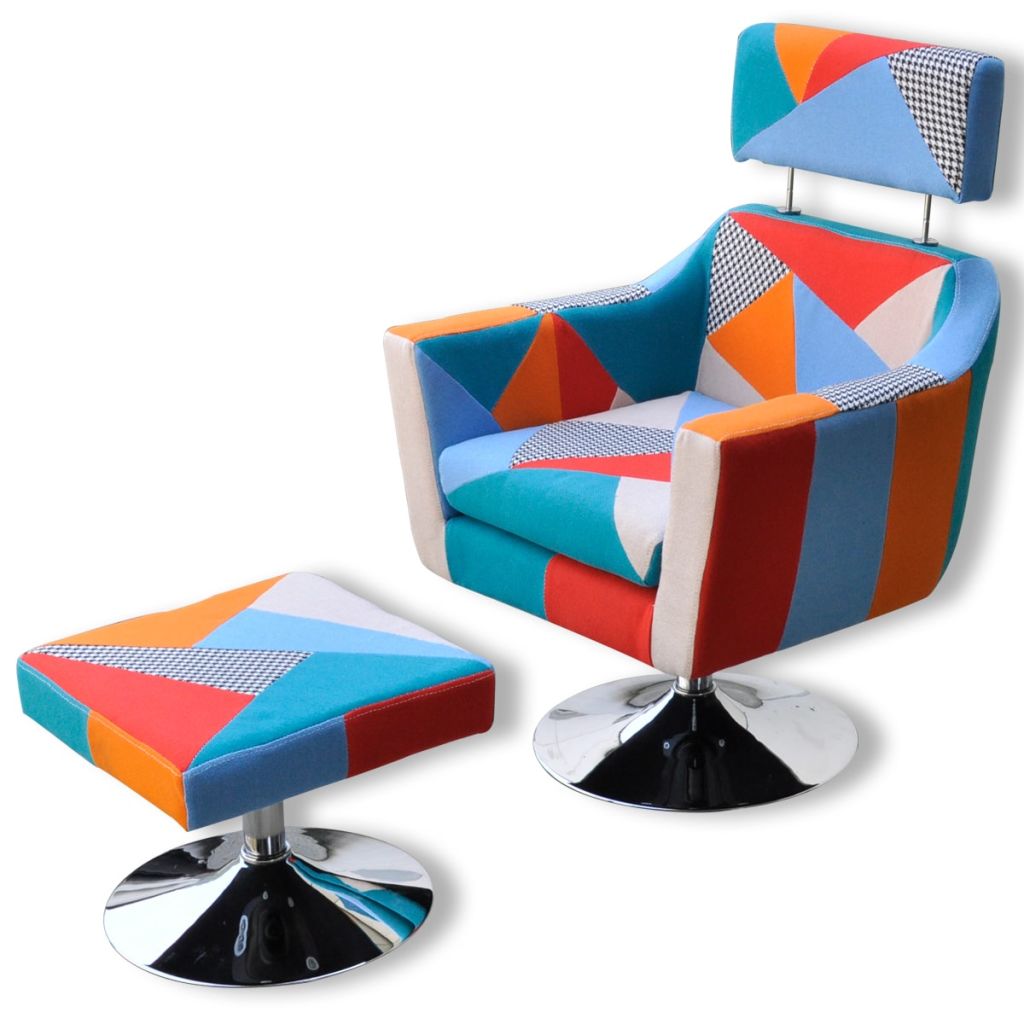 Set fotoliu si taburet, cu design patchwork, vidaXL, 66 x 59 x 86 cm