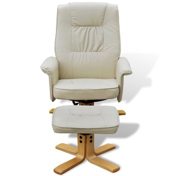 Set fotoliu cu taburet, reglabil, vidaXL, Piele artificiala, Crem, 73 x 77 x 101 cm Set fotoliu cu taburet, reglabil, vidaXL, Piele artificiala, Crem, 73 x 77 x 101 cm