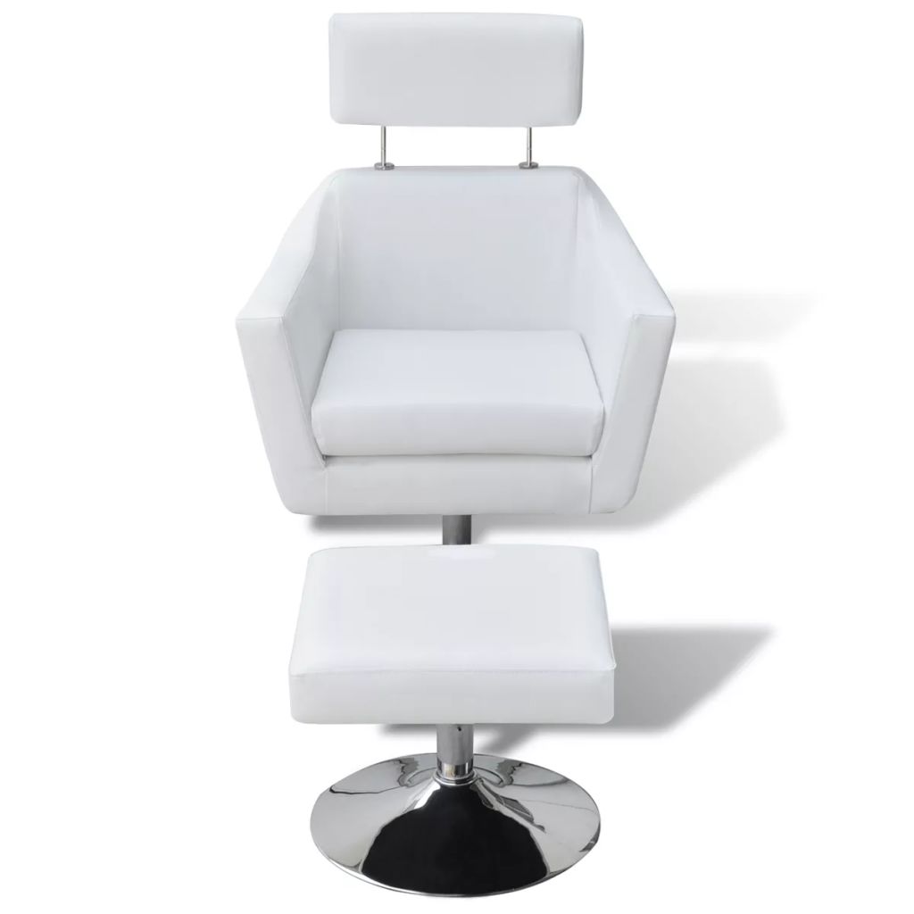 Set fotoliu cu taburet, vidaXL, Piele artificiala, Alb, 66 x 59 x 86 cm