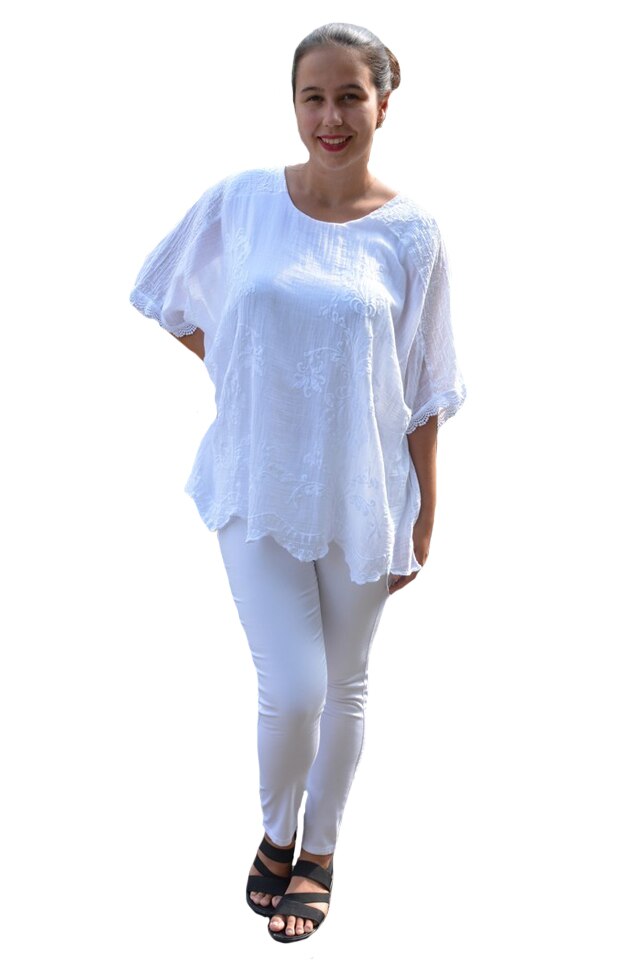 Bluza de vara lejera Andreea model brodat si paiete la umeri,D&J Exclussive,caramiziu, 50 EU, Alb