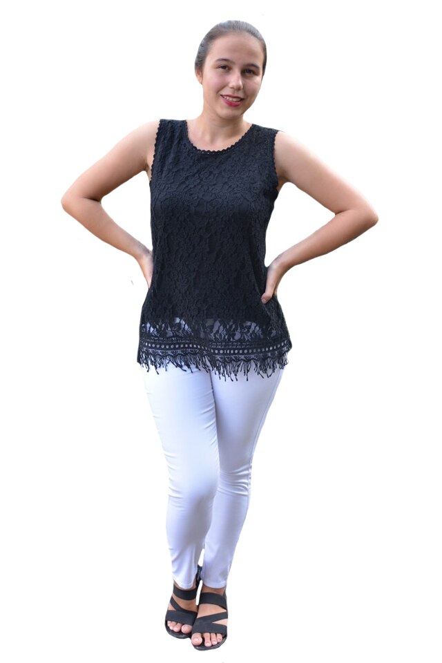 Bluza de vara tip maieu Luiza cu insertii de dantela,D&J Exclussive, Negru