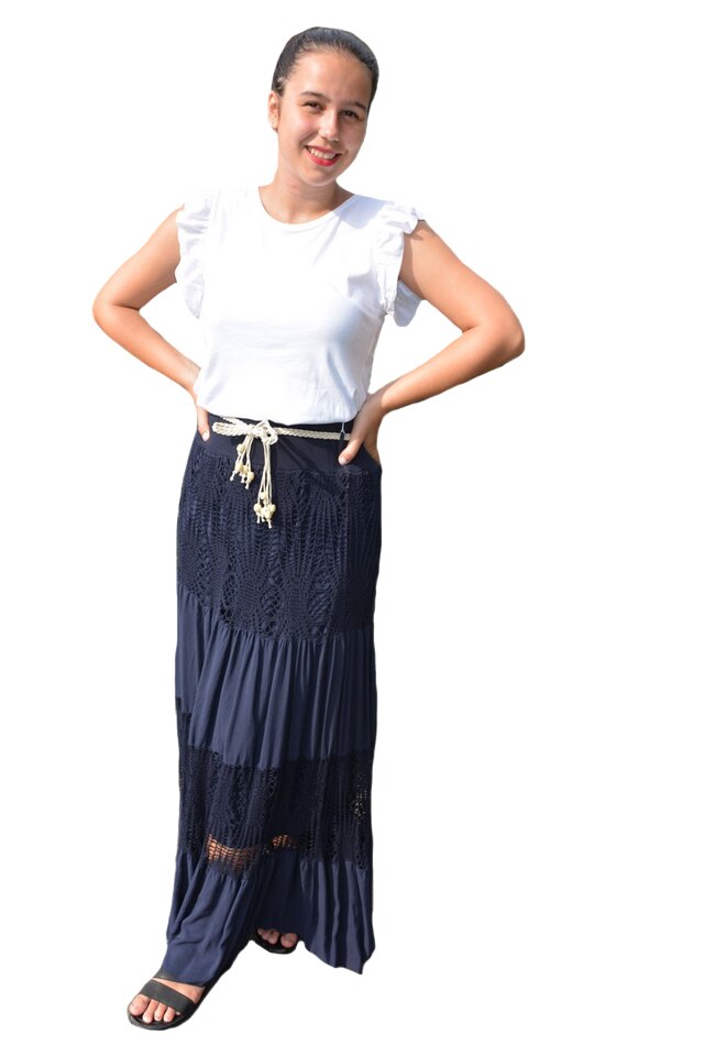 Fusta lunga Aiha, din bumbac, D&J Exclussive, Bleumarin