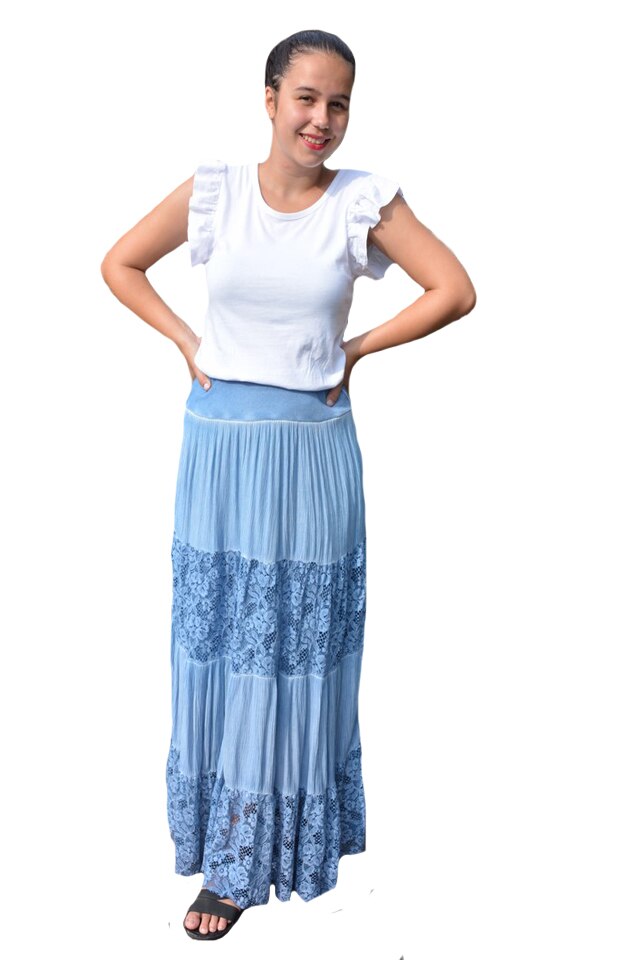 Fusta Roxana, cu insertii din dantela, D&J Exclussive, albastru, 60 EU, Albastru