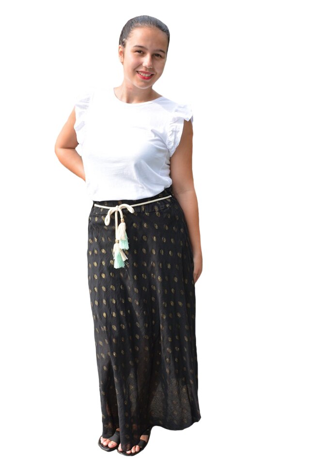 Fusta dama Alexandra, imprimeu cu buline aurii, D&J Exclussive, Negru