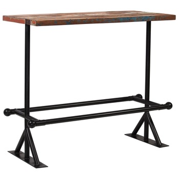 Masa de bar, vidaXL, Lemn masiv si otel, 120 x 60 x 107 cm, Maro Masa de bar, vidaXL, Lemn masiv si otel, 120 x 60 x 107 cm, Maro