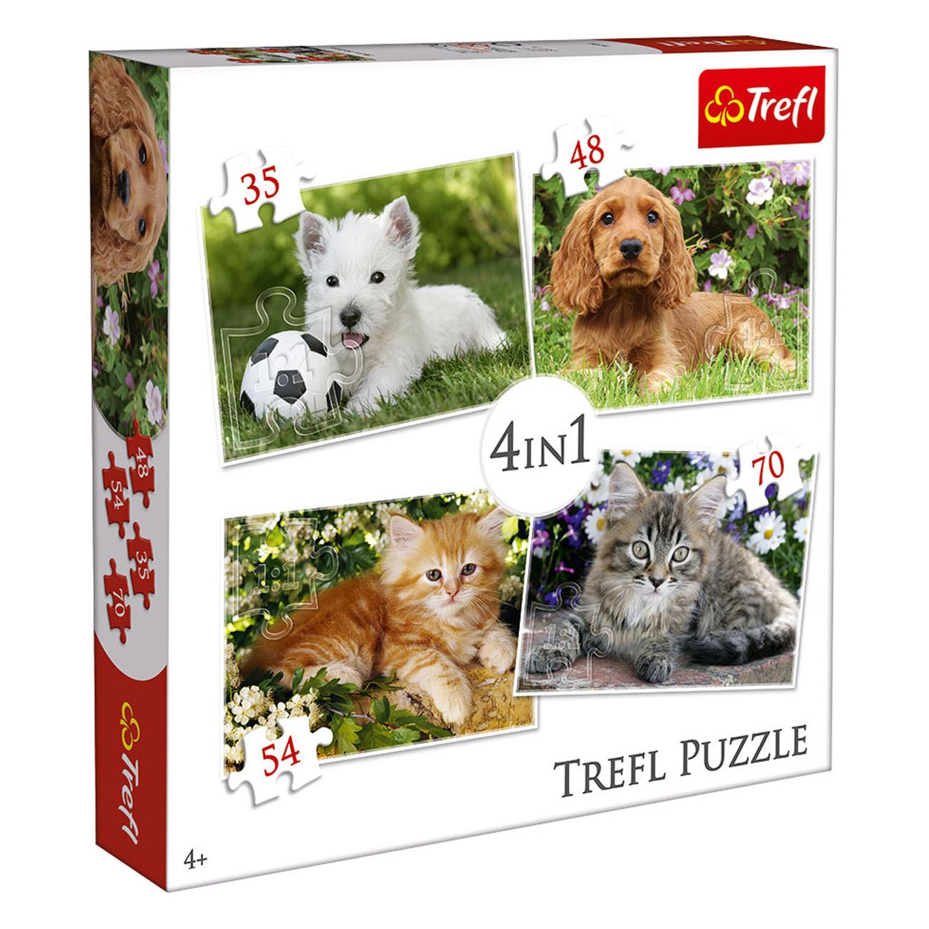 Puzzle 4 in 1, 207 piese, model animale de companie, multicolor