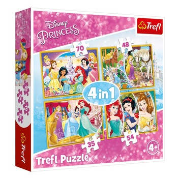 Set 4 in 1, puzzle pentru copii, model printese, 207 piese, multicolor Set 4 in 1, puzzle pentru copii, model printese, 207 piese, multicolor