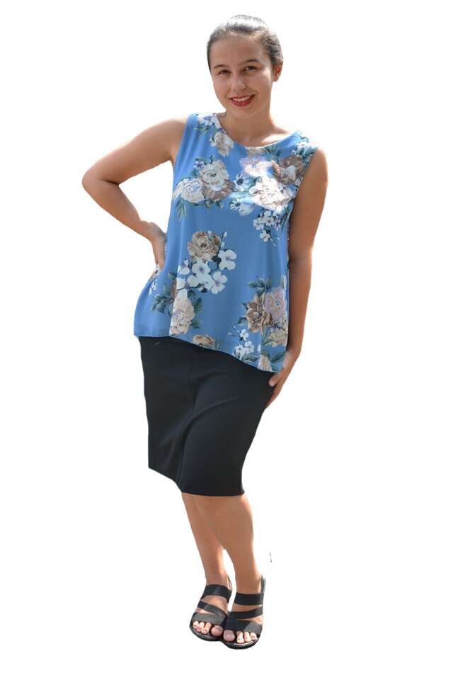 Bluza de vara tip maieu,Florice din voal ,imprimeu floral,motive rose ,D&J Exclussive, Albastru