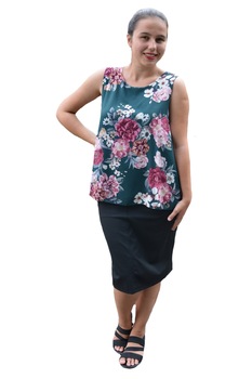 Bluza de vara tip maieu,Florice din voal ,imprimeu floral,motive rose ,D&J Exclussive, Verde inchis Bluza de vara tip maieu,Florice din voal ,imprimeu floral,motive rose ,D&J Exclussive, Verde inchis