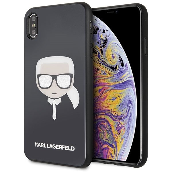 Husa iPhone X / XS KARL LAGERFELD Iconic Glitter Karl`s Head Black