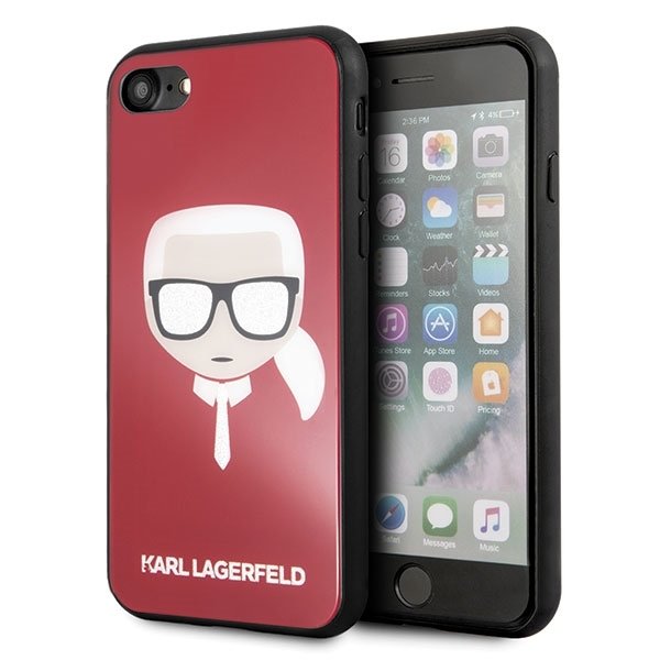 Husa iPhone X / XS KARL LAGERFELD Iconic Glitter Karl`s Head Red