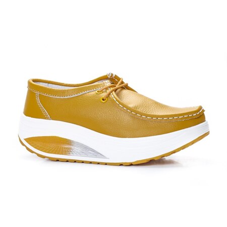 Pantofi cu talpa joasa comozi,casual,model cu siret,D&J Exclussive, Galben