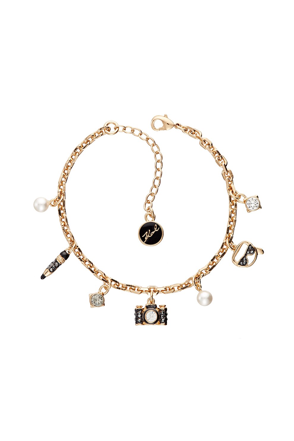 Karl Lagerfeld, Bratara placata cu aur de 12K si decorata cu talismane, Auriu