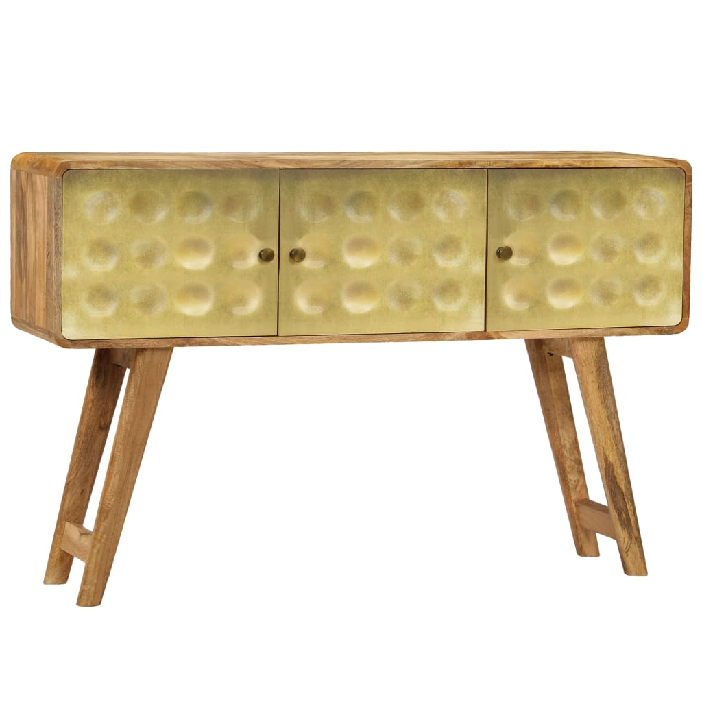 Comoda din lemn masiv de mango, cu 3 sertare, vidaXL, Auriu, 120 x 30 x 80 cm