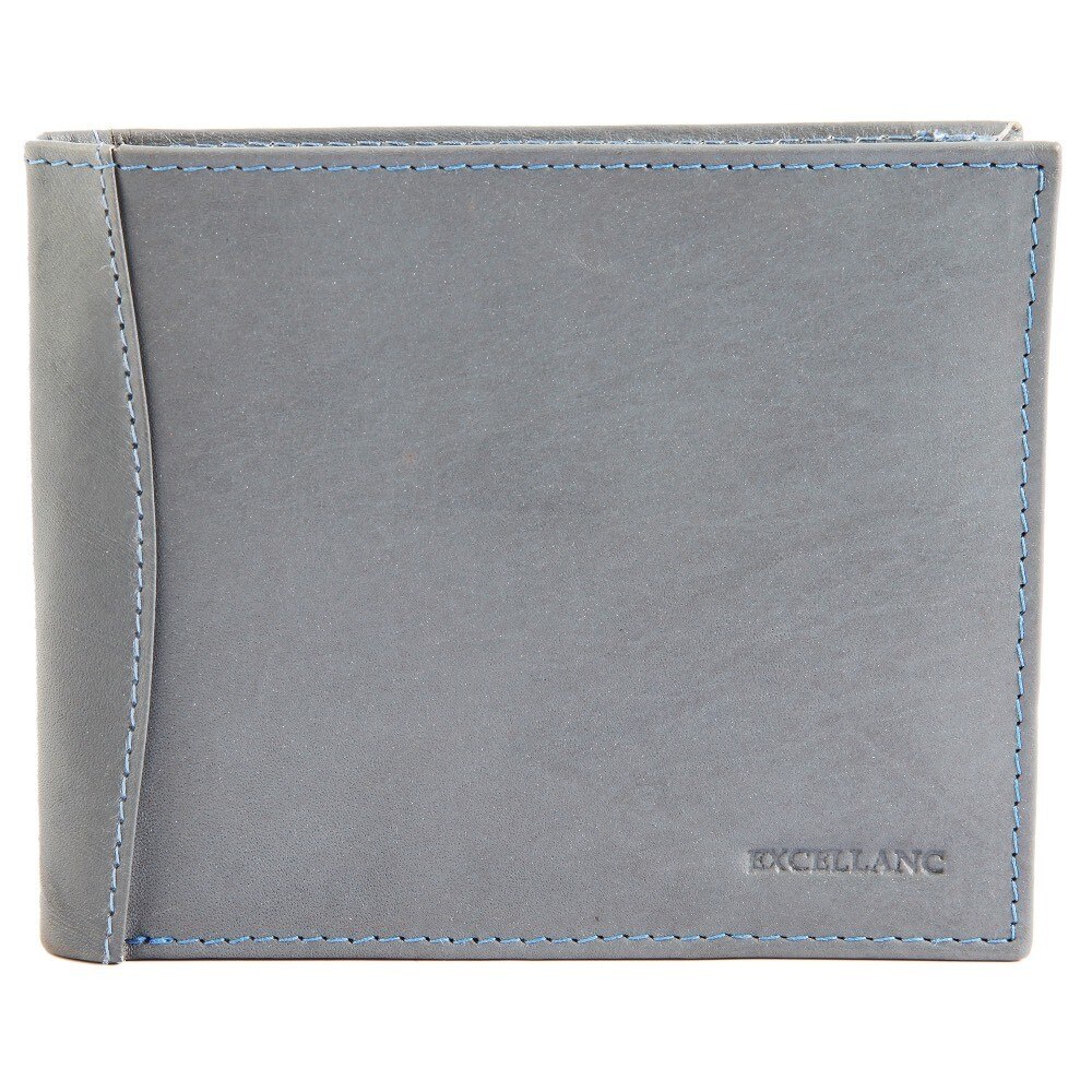 Portofel barbati, piele naturala, gri albastru, 12 x 10 cm, Excellanc, 125-007