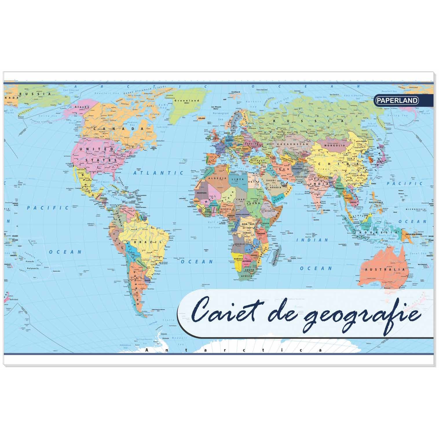 Caiet Geografie 24 File, coperta policromie