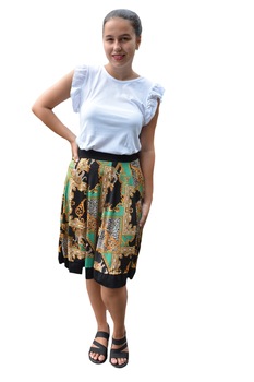 Fusta Avena, imprimeu baroc, D&J Exclussive, Verde-auriu Fusta Avena, imprimeu baroc, D&J Exclussive, Verde-auriu