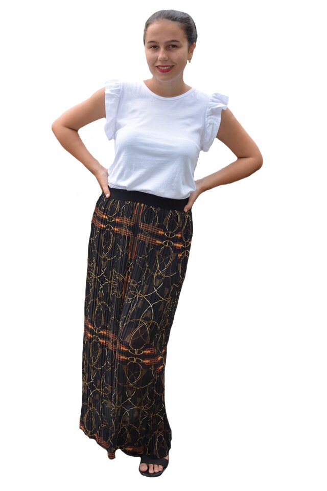 Fusta Eveline cu imprimeu baroc, motive chains, D&J Exclussive, Negru