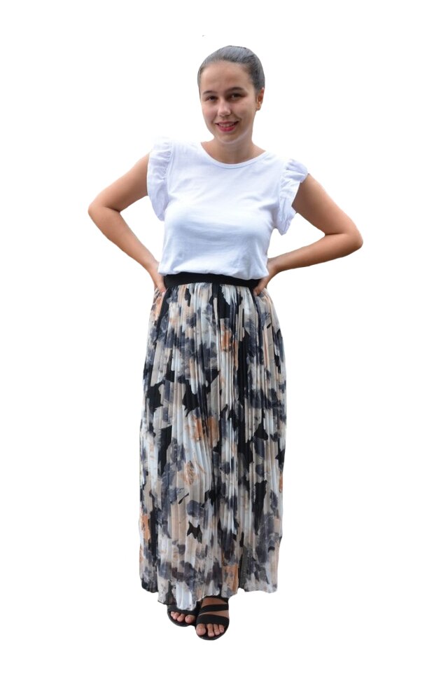 Fusta Eveline, cu imprimeu rafinat, plisata, D&J Exclussive, Negru