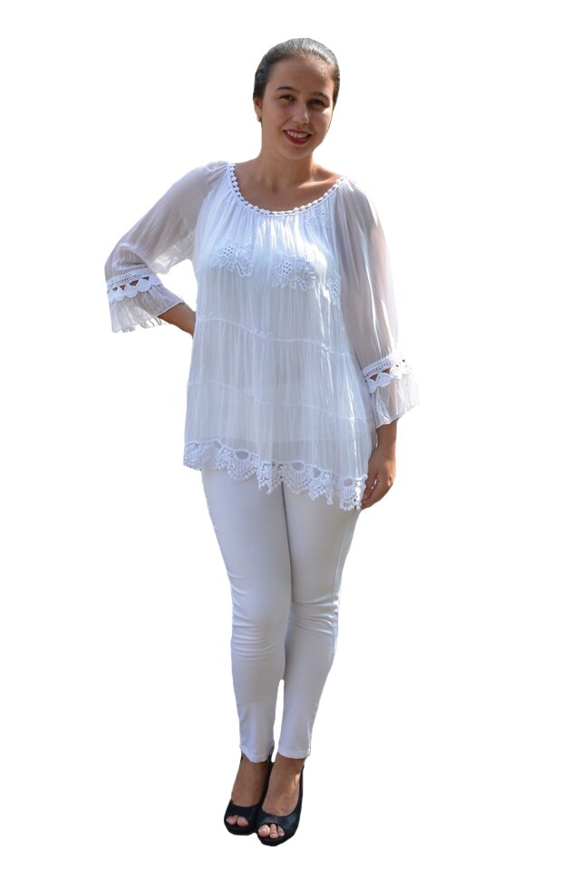 Bluza Anastasia rafinata cu insertii fine de dantela ,D&J Exclussive, Alb