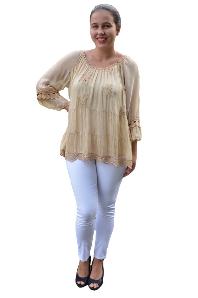 Bluza Anastasia rafinata cu insertii fine de dantela ,D&J Exclussive, Maro deschis