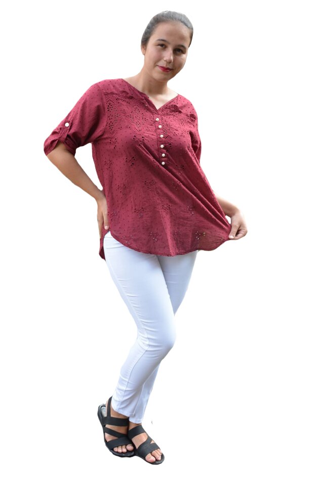 Bluza de vara tip camasa Jeniffer ,model cu broderie si paiete ,D&J Exclussive, Marsala