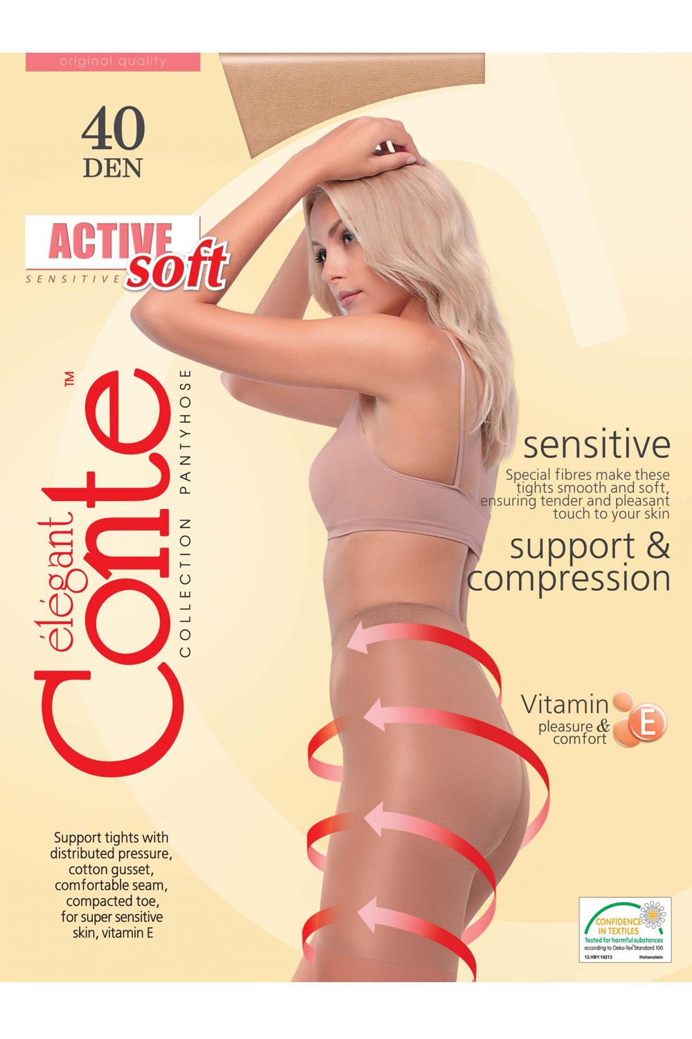 Ciorap gros si modelator, vitamina E, Active Soft 40 DEN, Conte Elegant, 5-XL, Natural