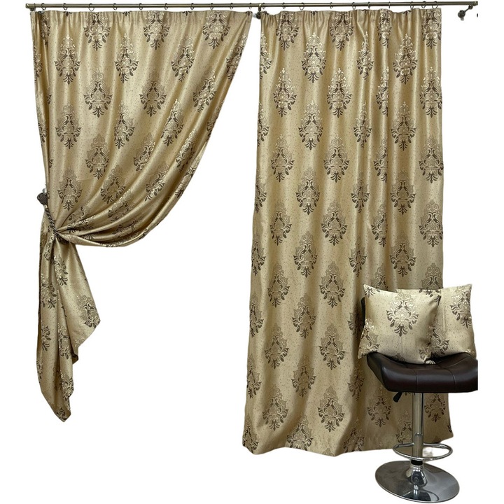 Set draperii semiopace, 200X245cmX2buc culoare bej safari, colectia "Barocco - Drops by Liz Line", cu rejansa - DP802
