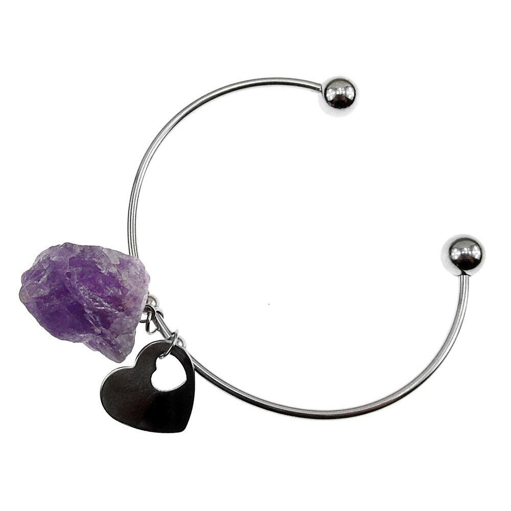 Bratara statement inox cu ametist brut, GlamBazaar, Reglabila, cu Ametist, Violet, tip bratara statement cu pietre naturale