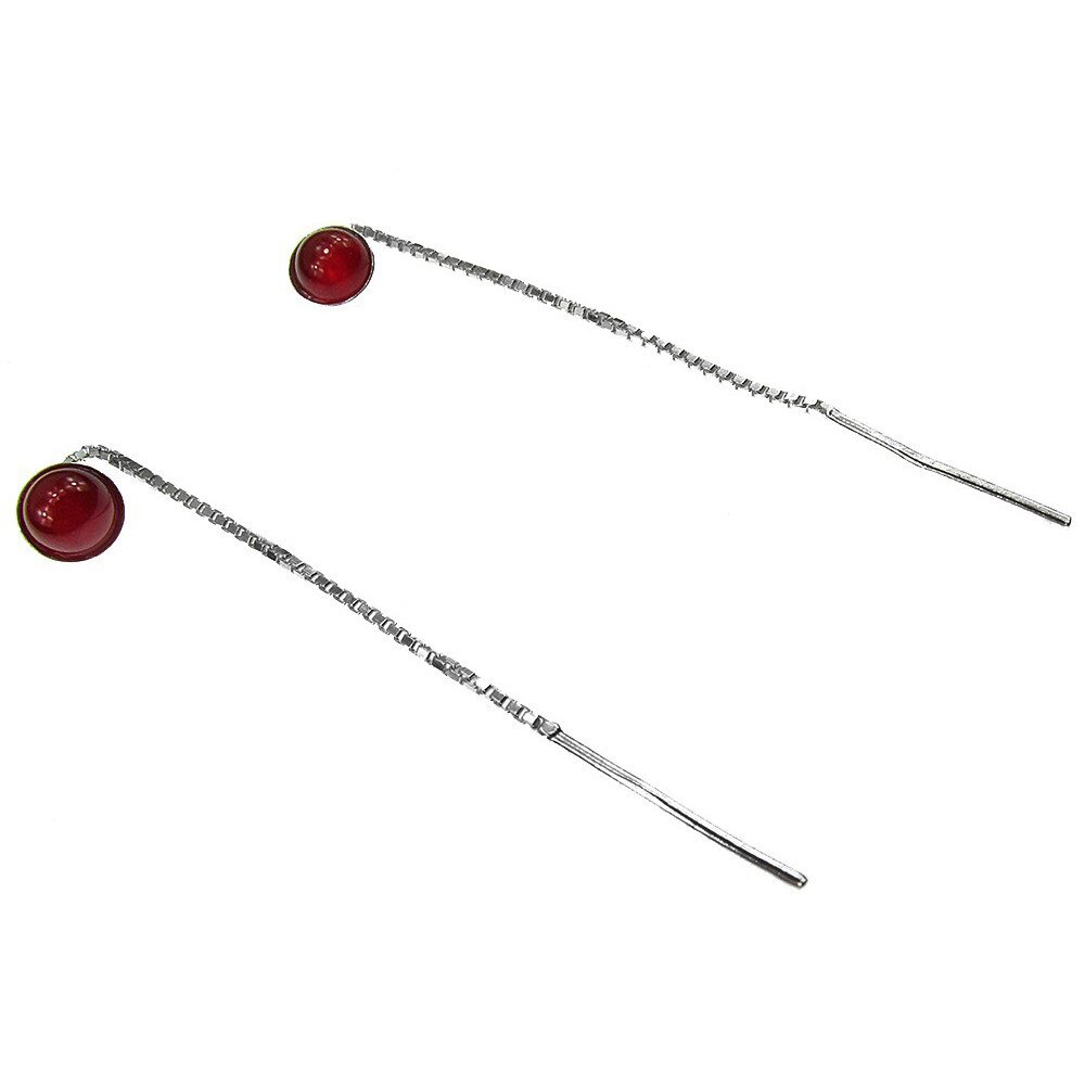 Cercei argint lantisor cu carneol 6 MM, GlamBazaar, 6.5 cm, cu Carneol, Caramiziu, tip cercei de argint 925 cu pietre naturale