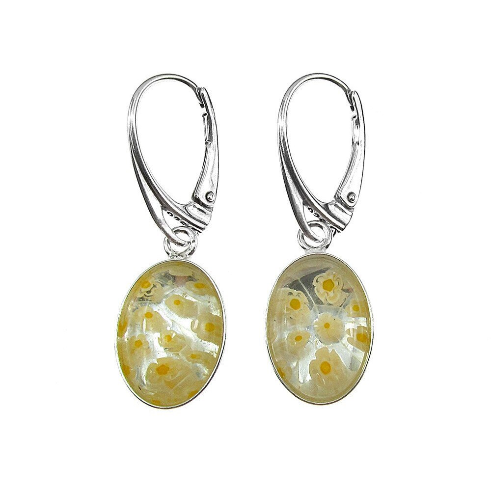 Cercei argint Millefiori alb/galben, GlamBazaar, 3.3 x 1.2 cm, cu Sticla de Murano, Galben, tip cercei de argint 925 cu pietre naturale