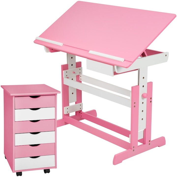 tectake Gyerek íróasztal iratszekrénnyel - rózsaszín
