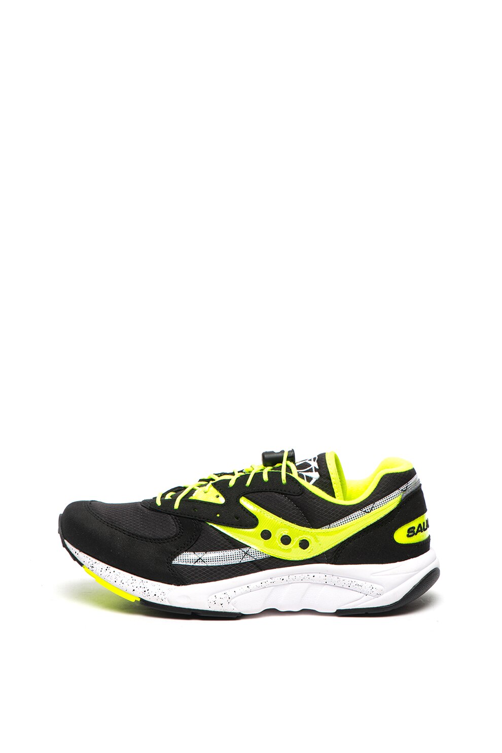 Saucony, Pantofi sport cu insertii de piele intoarsa sintetica Aya, Negru/Verde electric, 40