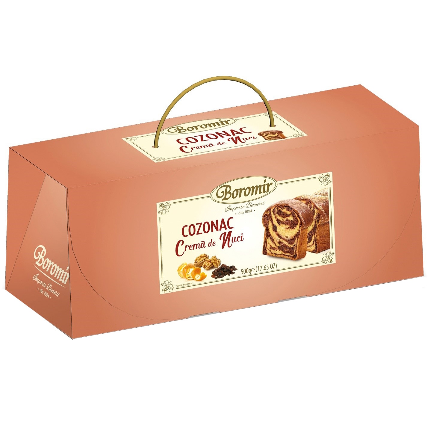Cozonac Boromir cu Crema de Nuci - Cadou Vintage, 500 g