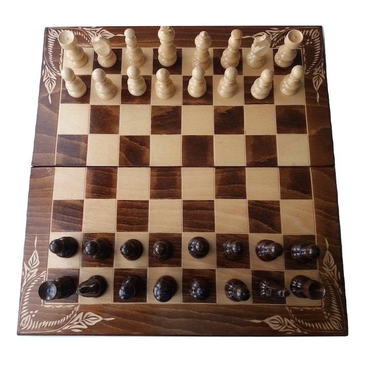 Nagy fa sakk készlet 50x50 cm bükkfa sakk tábla doboz sakkfigura backgammon dáma játék barna