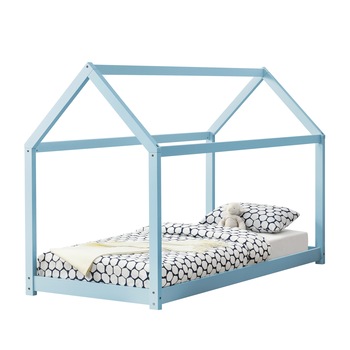 Pat copii Arti, en.casa, 206 x 98 x 142 cm, lemn de brad, albastru mat lacuit, design casuta, stabil, de la 3 ani, fara saltea Pat copii Arti, en.casa, 206 x 98 x 142 cm, lemn de brad, albastru mat lacuit, design casuta, stabil, de la 3 ani, fara saltea