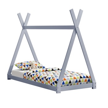 Pat copii Anando, en.casa, 208 x 96 x 163 cm, lemn de brad, gri deschis, design cort indian, de la 3 ani, fara saltea, stabil Pat copii Anando, en.casa, 208 x 96 x 163 cm, lemn de brad, gri deschis, design cort indian, de la 3 ani, fara saltea, stabil