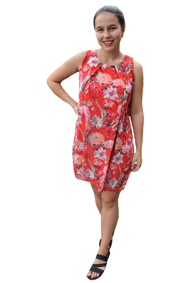Rochie de vara Aase cu aplicatii de voal si imprimeu tip ancora,D&J Exclussive, Rosu