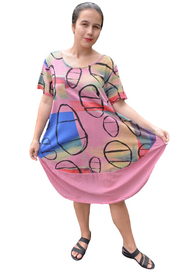 Rochie Agnette, din bumbac, model tip cercuri, D&J Exclussive, Mov