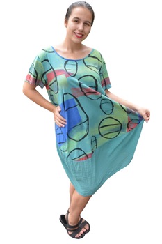 Rochie Agnette, din bumbac, model cu cercuri, D&J Exclussive, verde, Verde Rochie Agnette, din bumbac, model cu cercuri, D&J Exclussive, verde, Verde