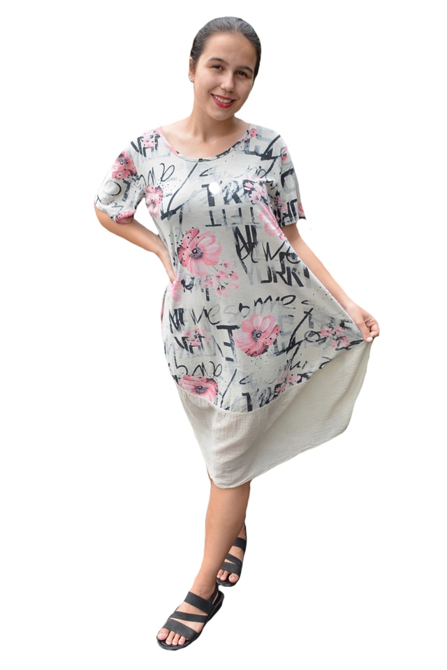 Rochie Agnette din bumbac, model scris, D&J Exclussive, crem, Crem