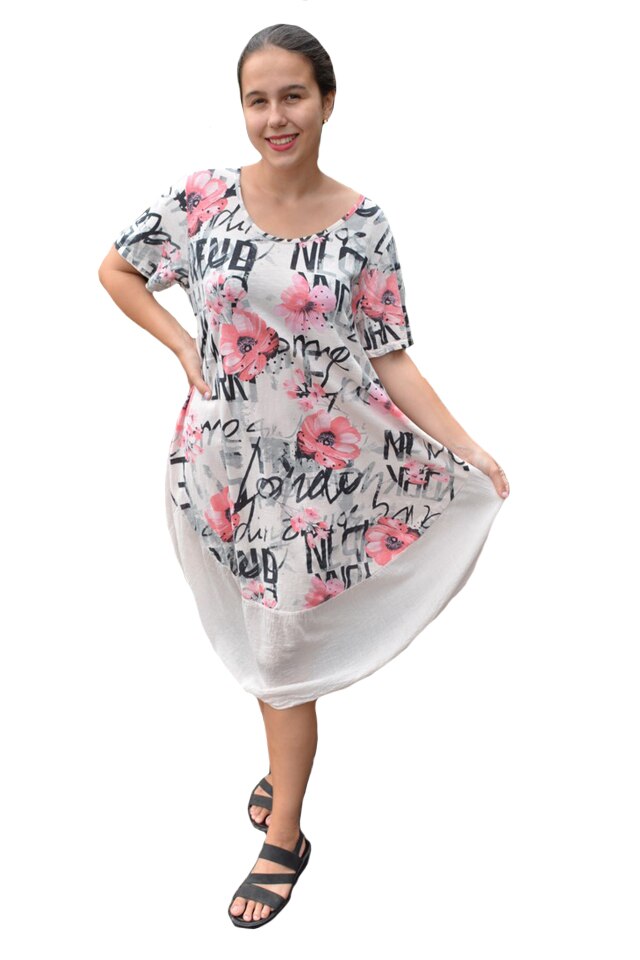 Rochie Agnette din bumbac, model scris, D&J Exclussive, pudra, pudra