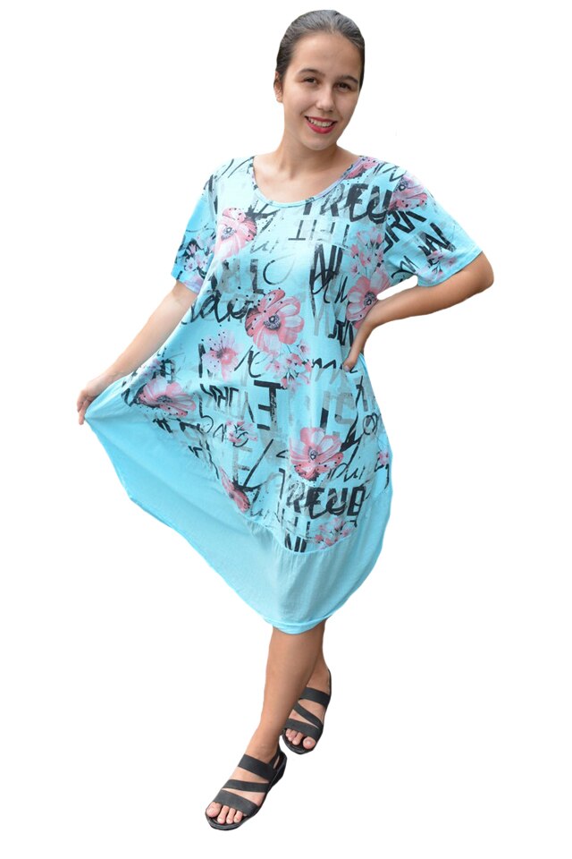 Rochie Agnette, din bumbac, model cu cercuri, D&J Exclussive, Albastru deschis